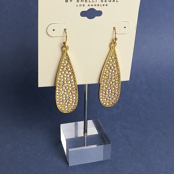Fish Hook Elegant Teardrop Earring Gold Tone Clear Rhinestone Casual Statement - Picture 1 of 5